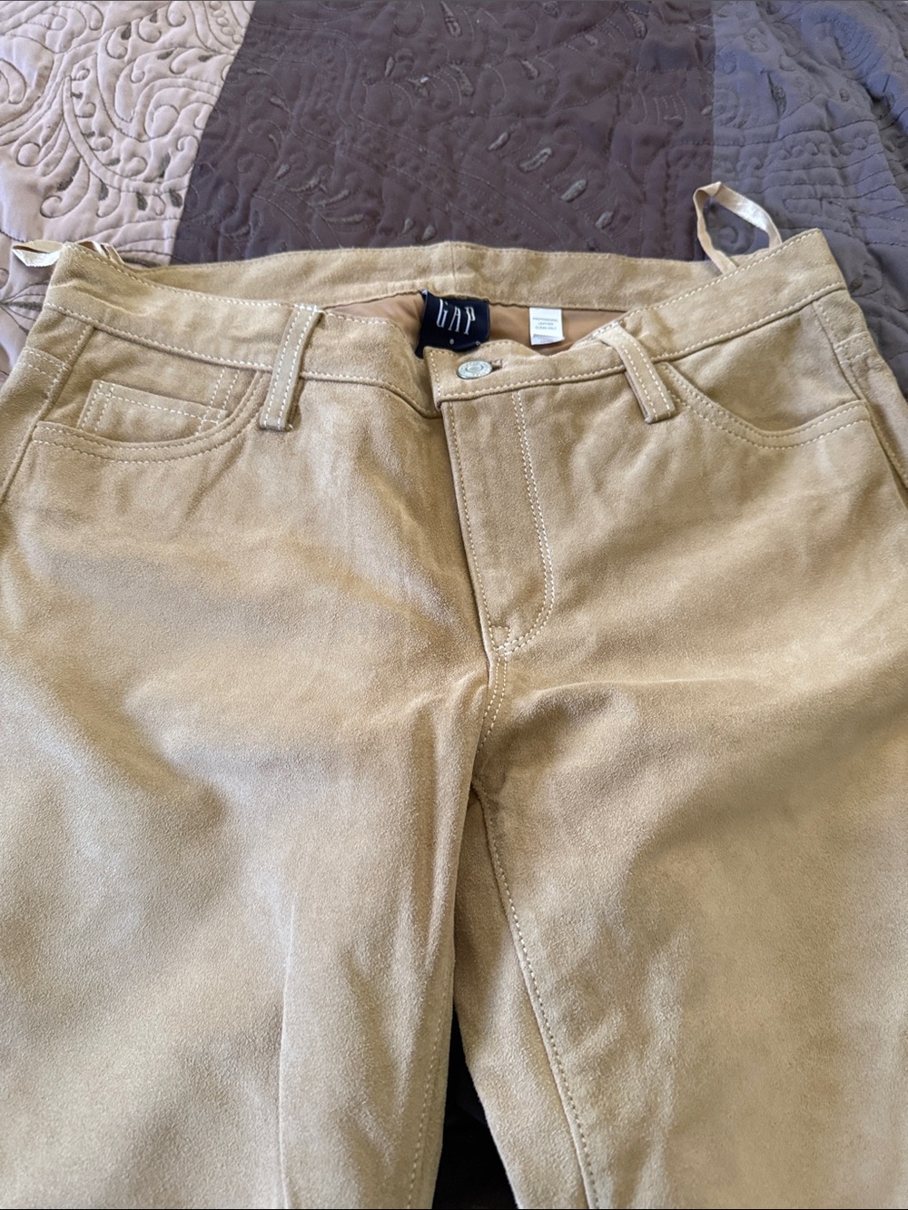 Gap Vintage Y2K Tan Suede Leather Boot Cut Pants Size 8 lower rise, excellent.